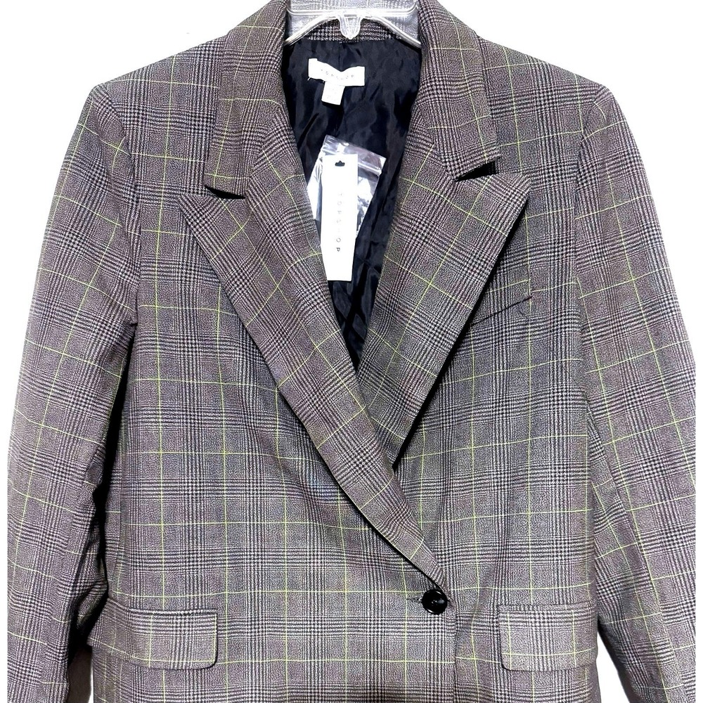 Topshop NWT Checked Blazer SZ 8 Brown Preppy Oversized Women's Plaid Jacket NWT - Picture 6 of 8